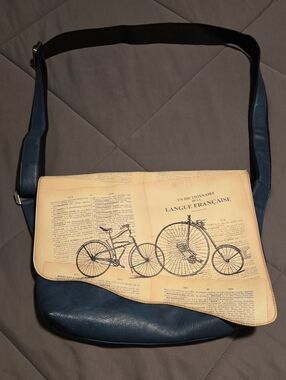 Espe Blue Crossbody Messenger Bag with Vintage Bicycle Print